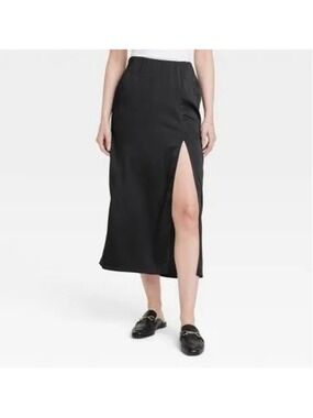 A New Day Black Midi Skirt Slit XS